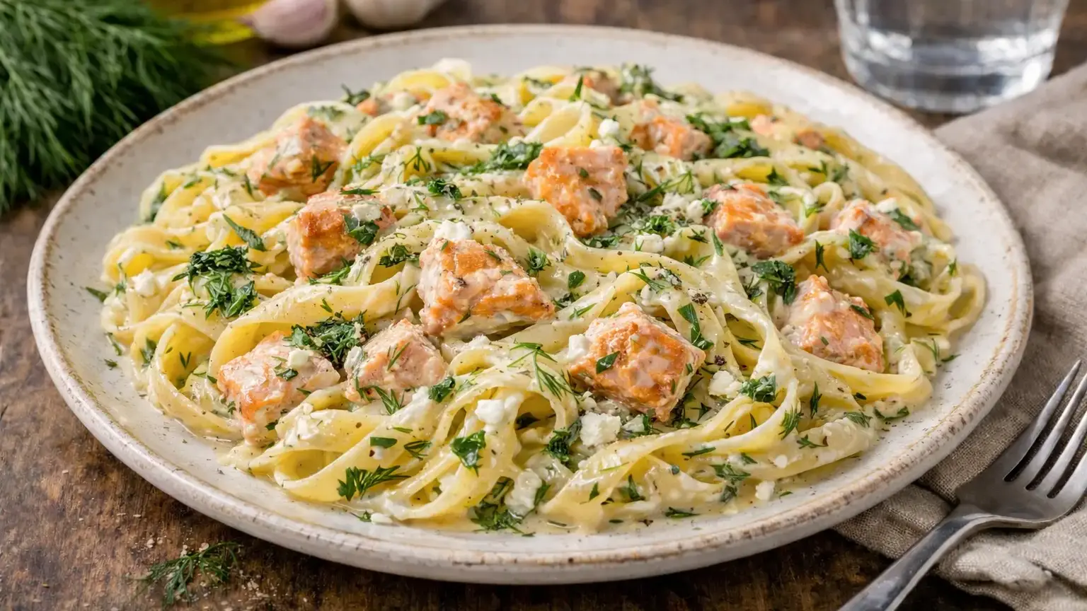 Makaron z łososiem i koperkiem