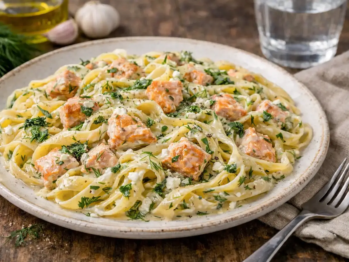 Makaron z łososiem i koperkiem