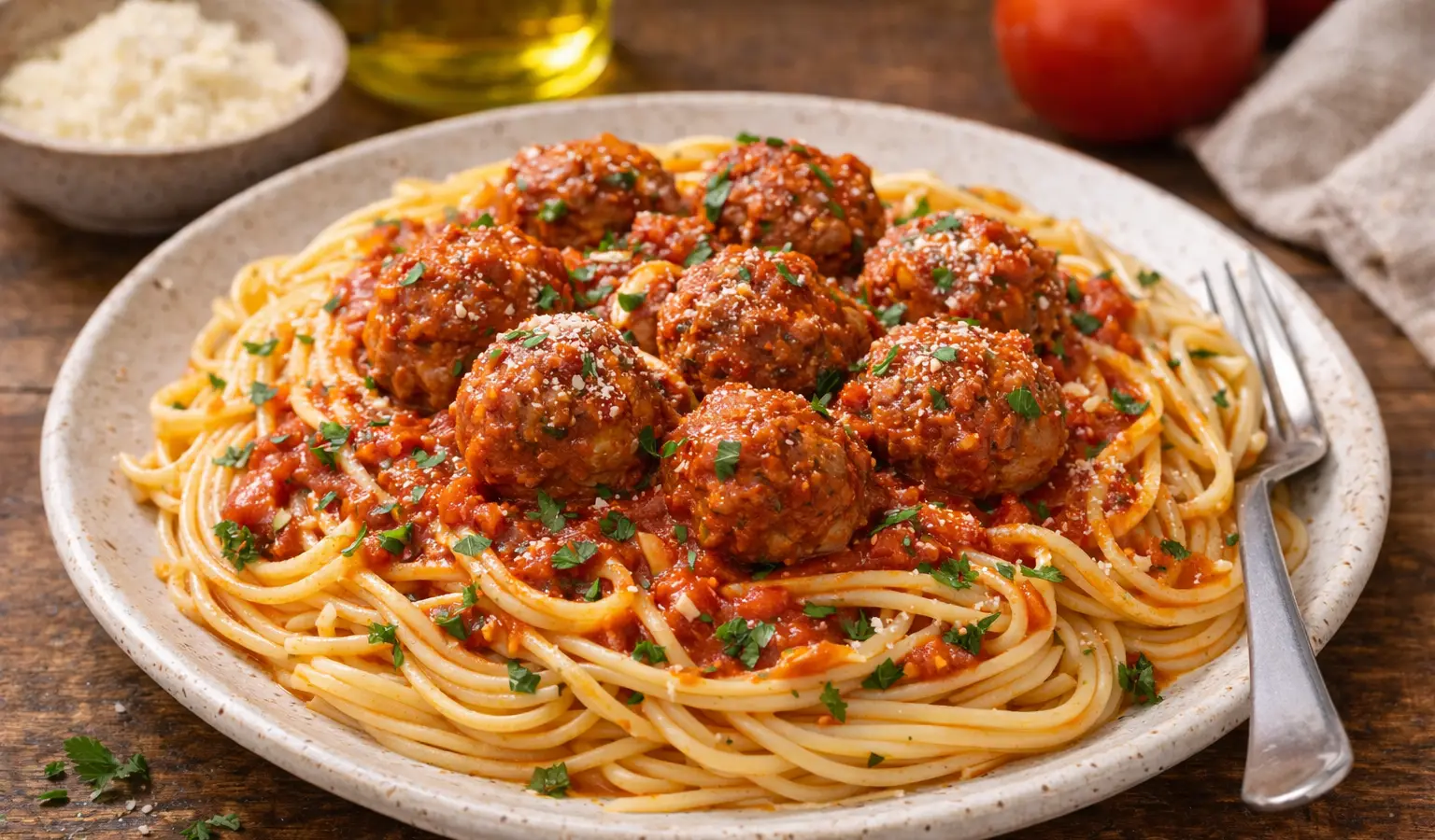 Makaron z pulpetami w sosie pomidorowym