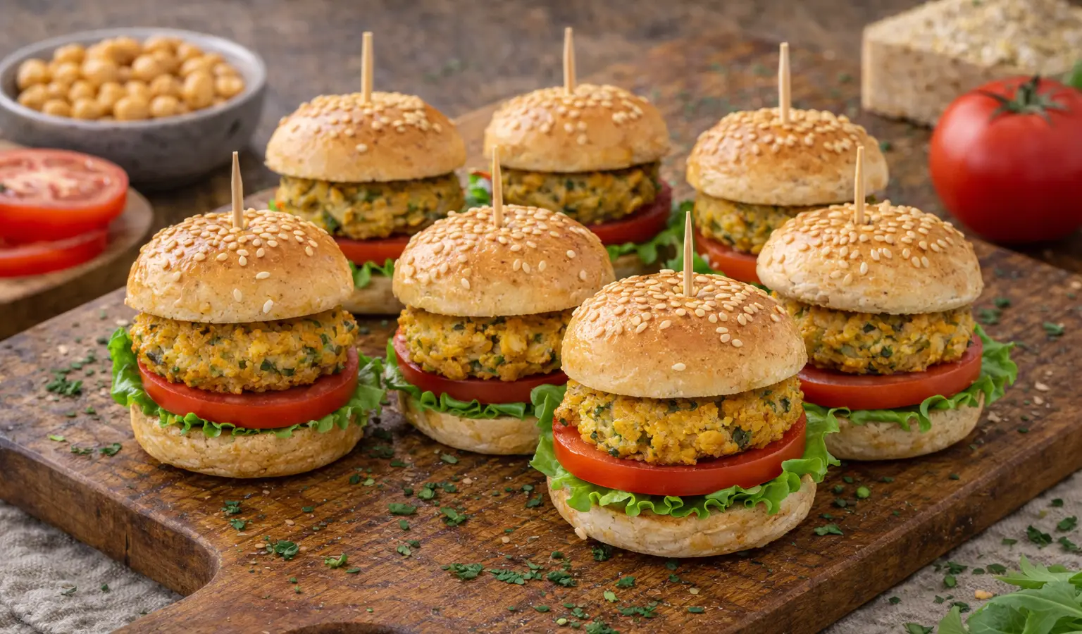 Mini burgery z kotlecikami z ciecierzycy