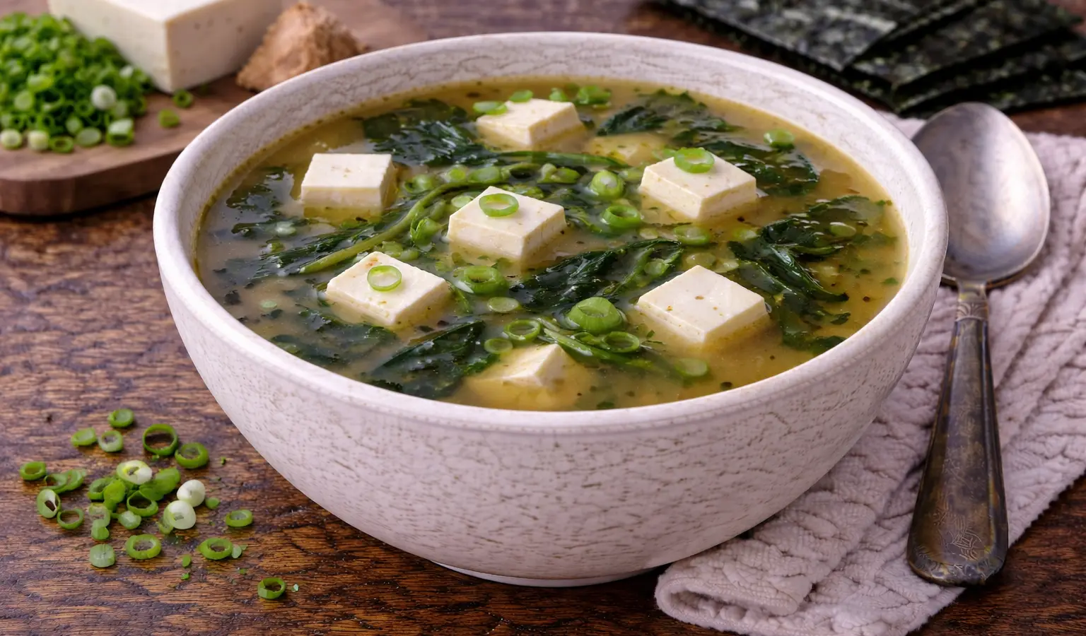 Zupa miso z tofu i glonami