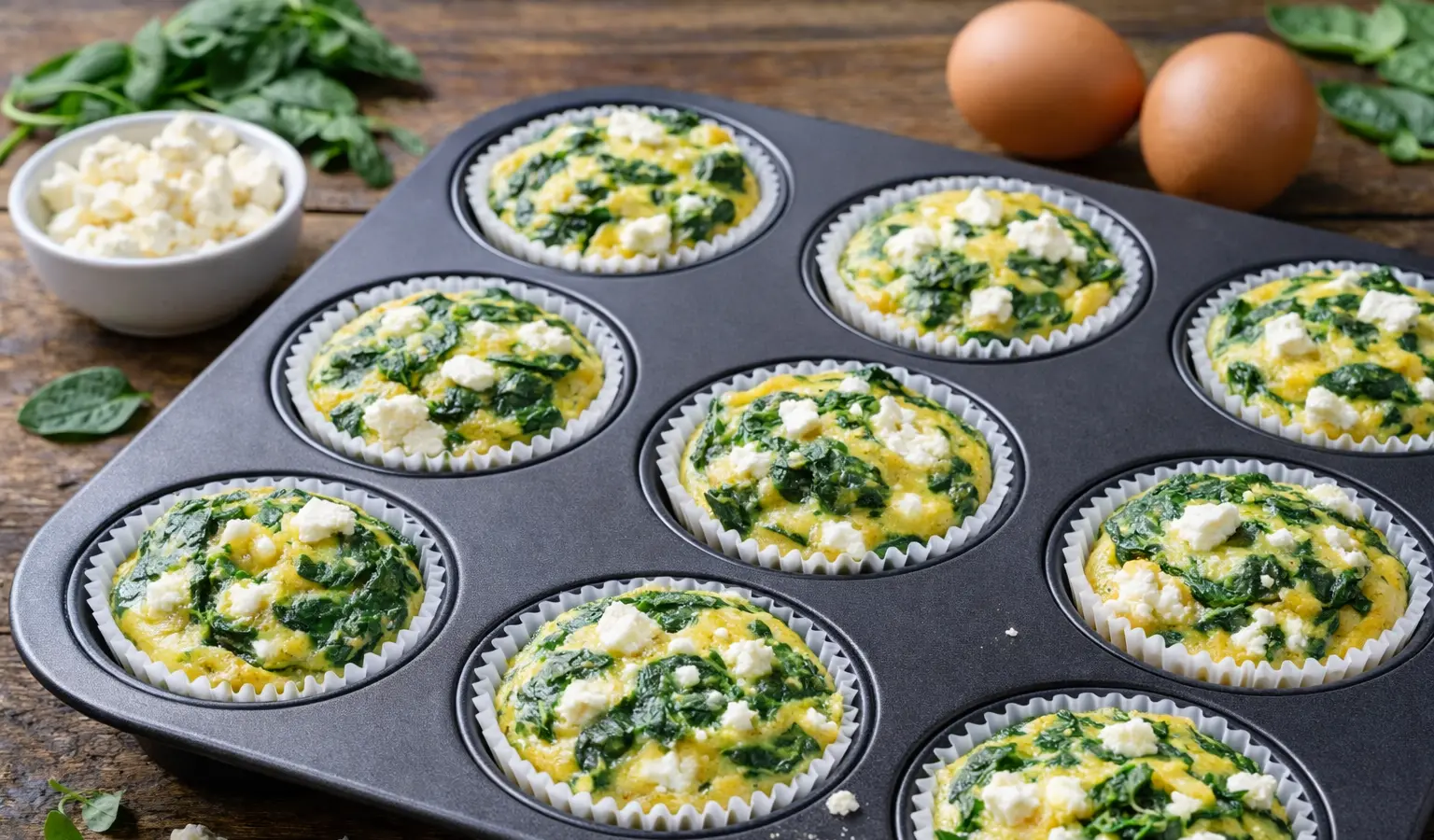 Muffinki jajeczne ze szpinakiem