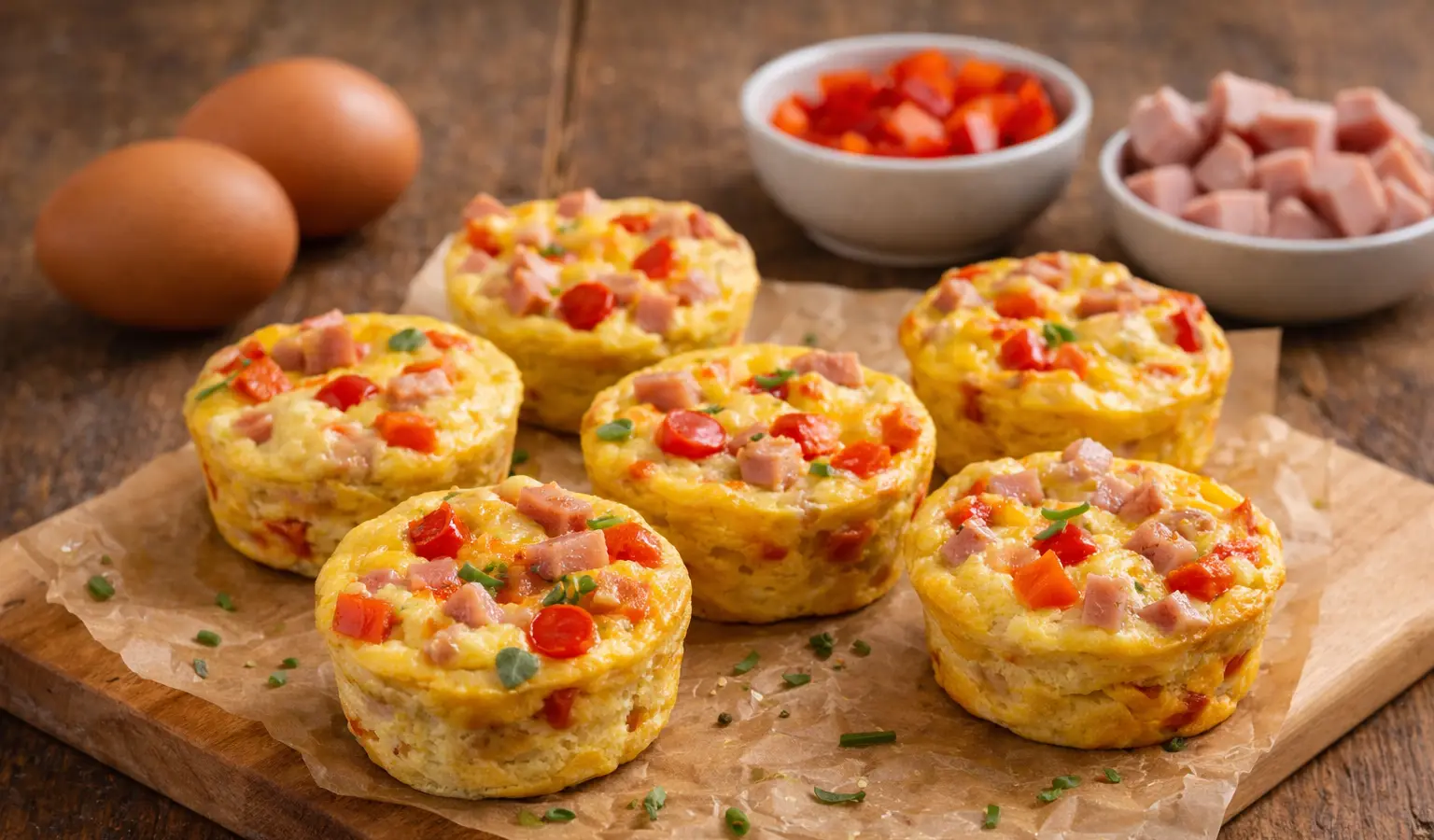 Muffinki jajeczne z szynką i papryką