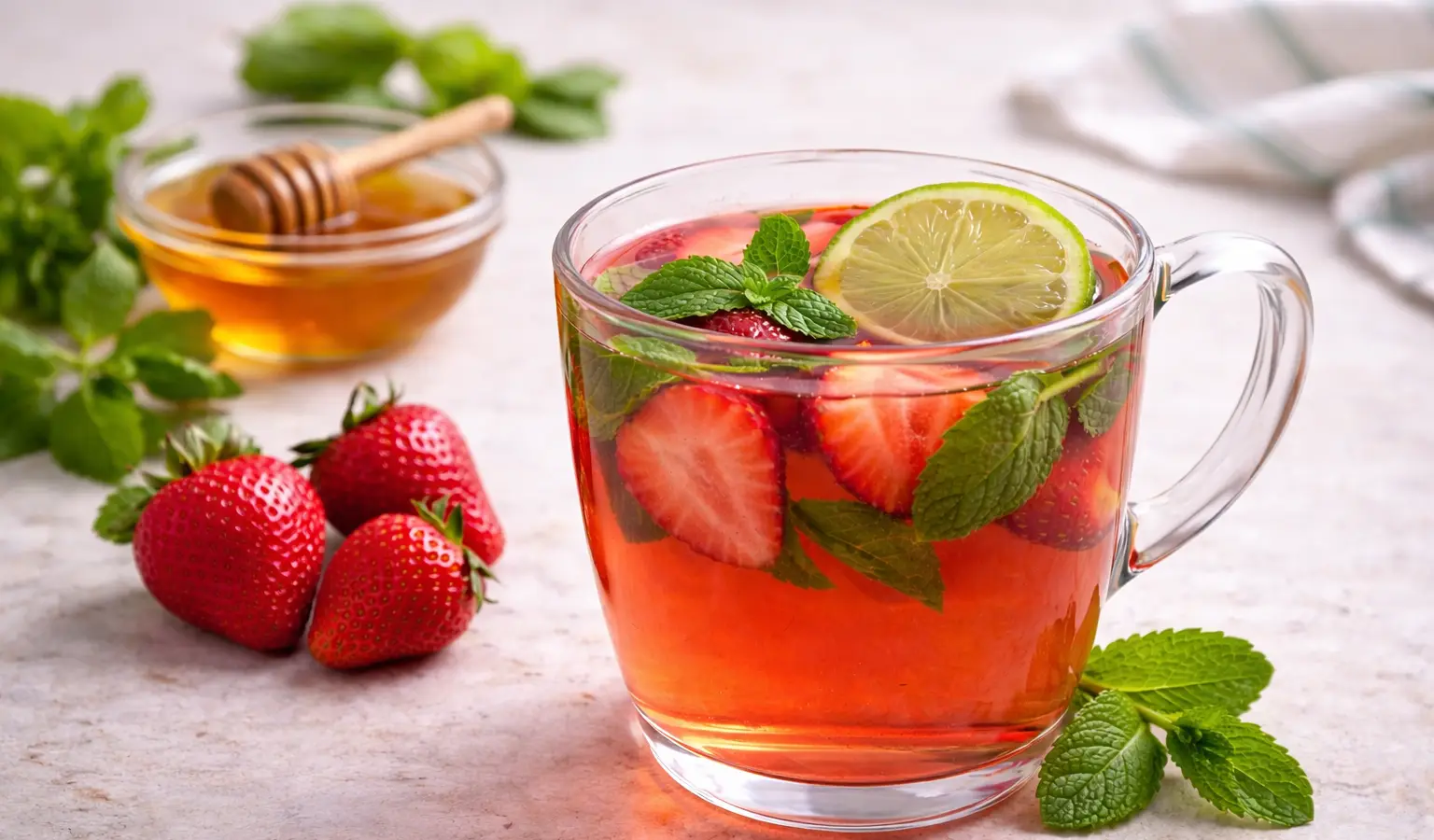 Napar z mięty i truskawek