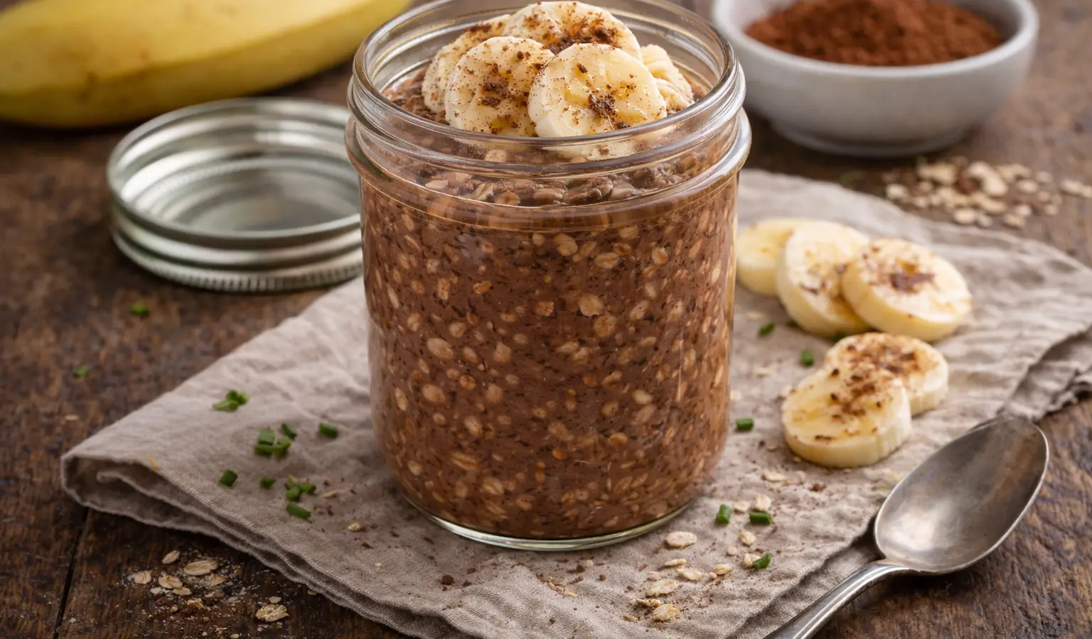 Nocna owsianka z bananem i kakao