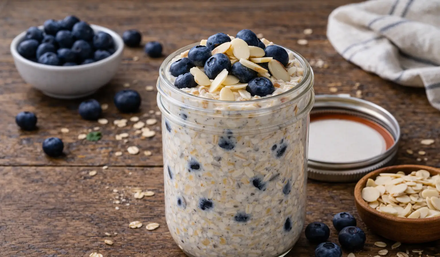 Nocna owsianka z borówkami i migdałami