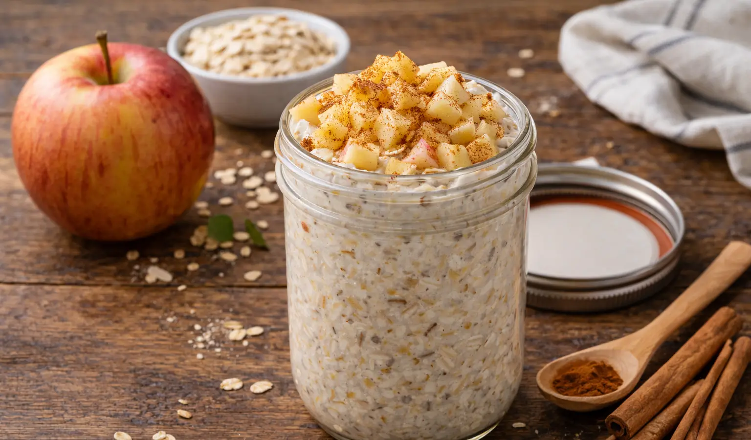 Nocna owsianka z jabłkiem i cynamonem