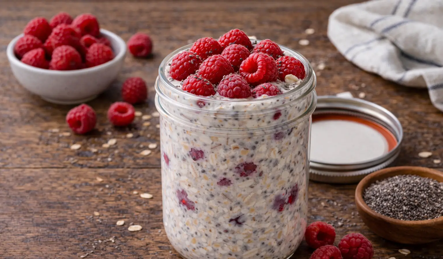 Nocna owsianka z malinami i chia