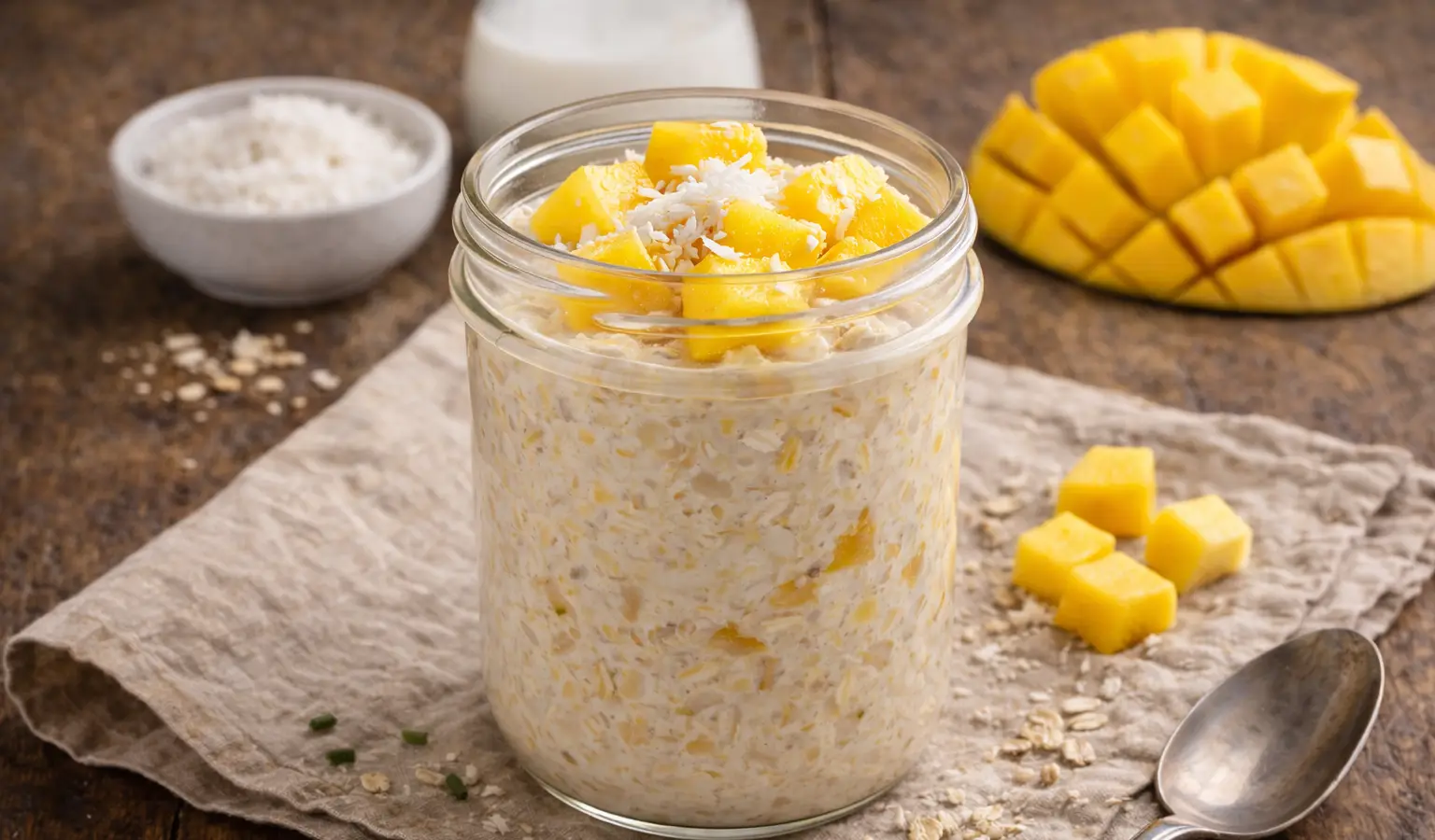 Nocna owsianka kokosowa z mango