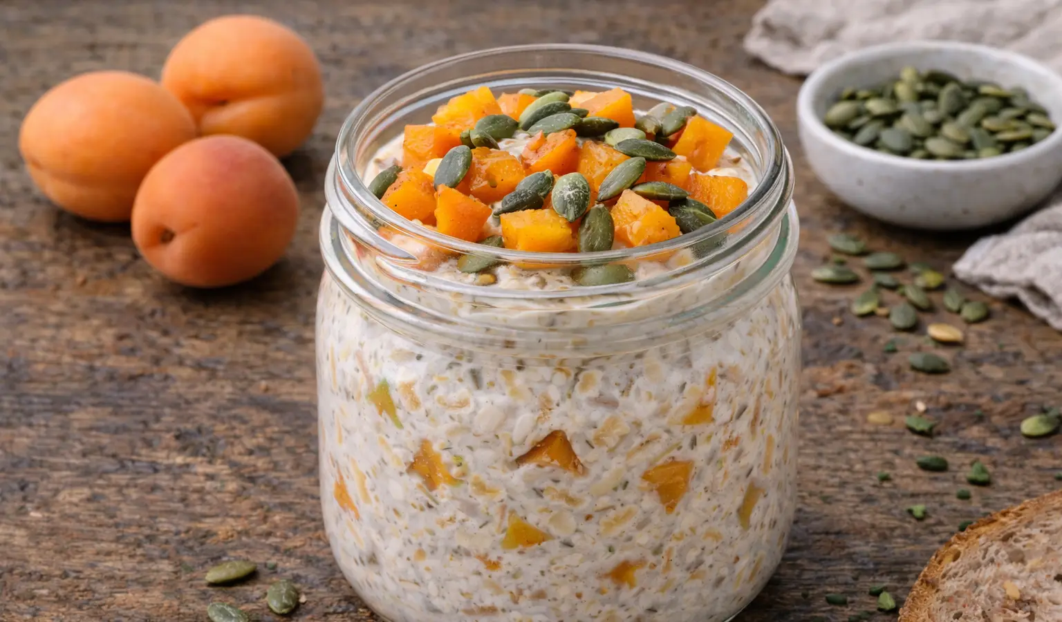 Nocna owsianka z morelami i pestkami dyni