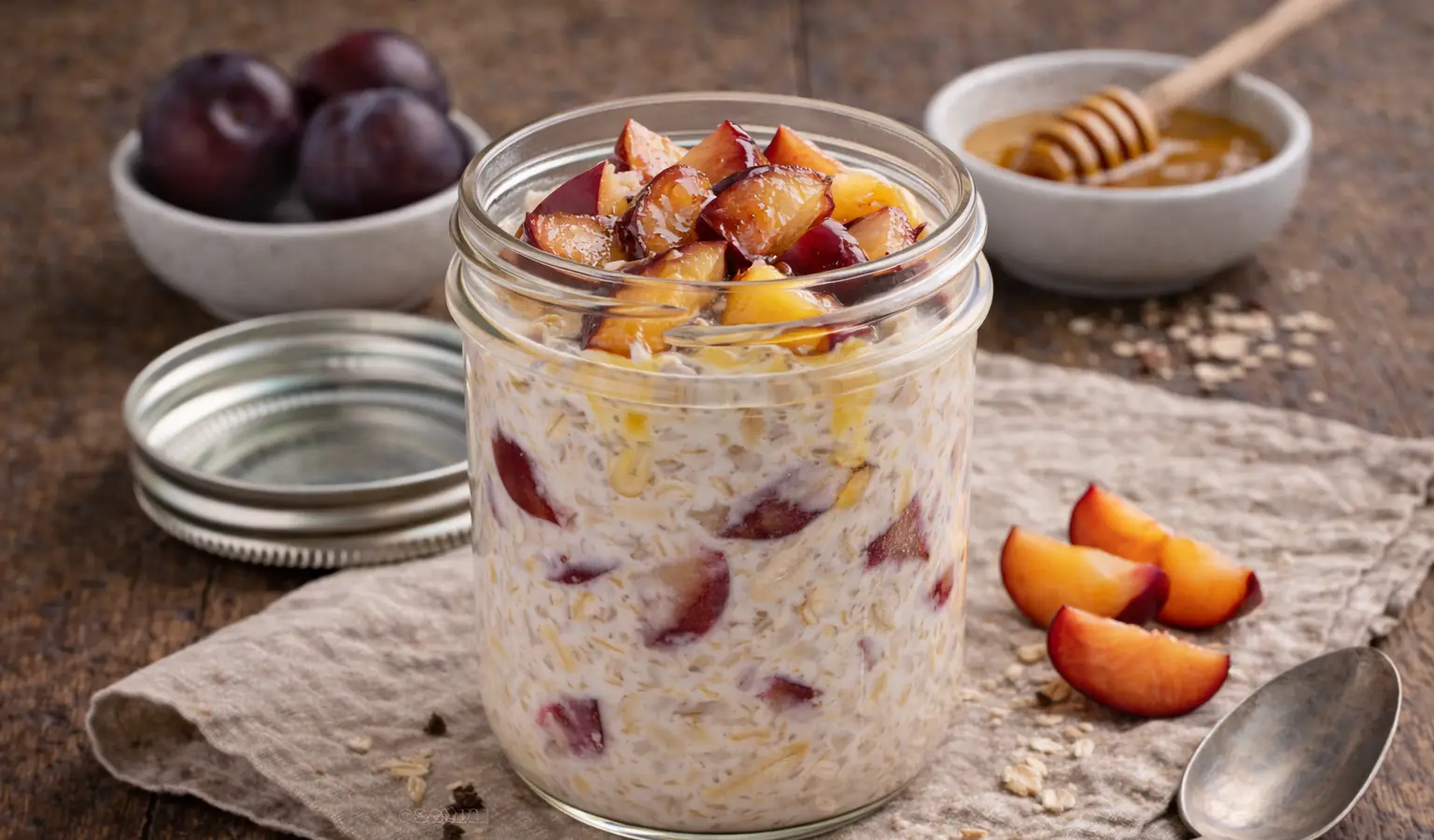 Nocna owsianka z jogurtem i śliwką