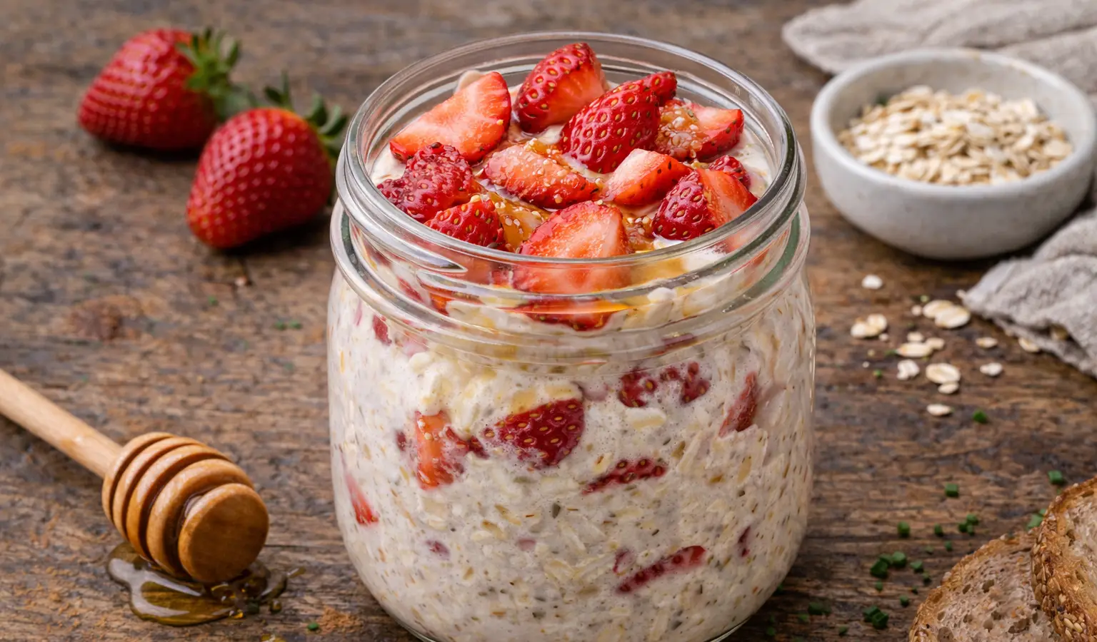 Nocna owsianka z truskawkami