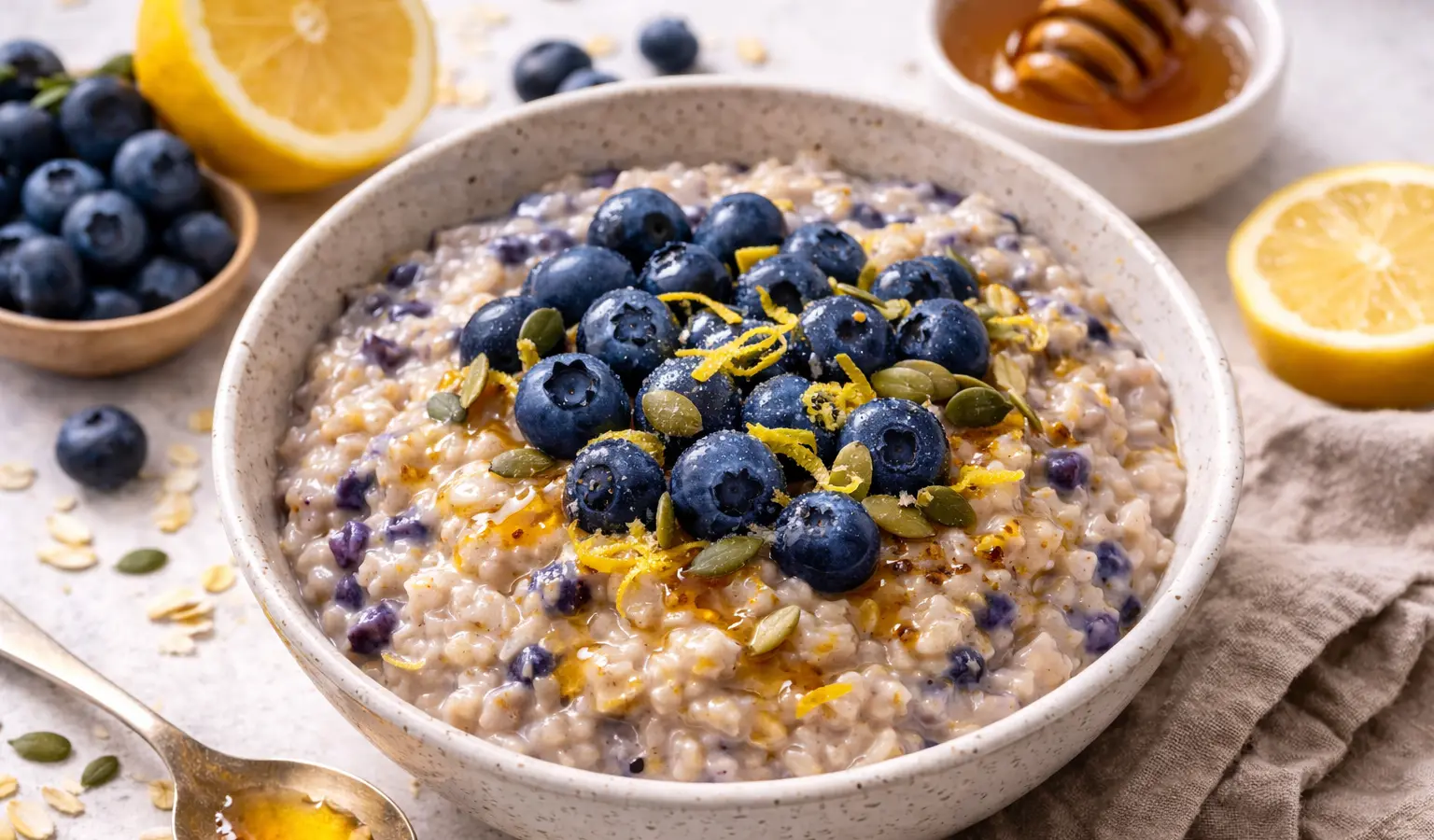 Owsianka z borówkami i skórką cytrynową