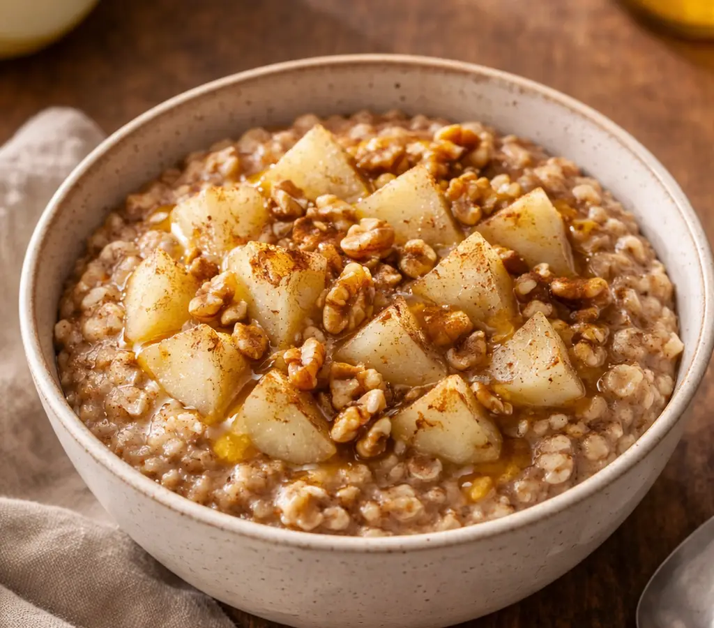 Owsianka z gruszką i orzechami włoskimi