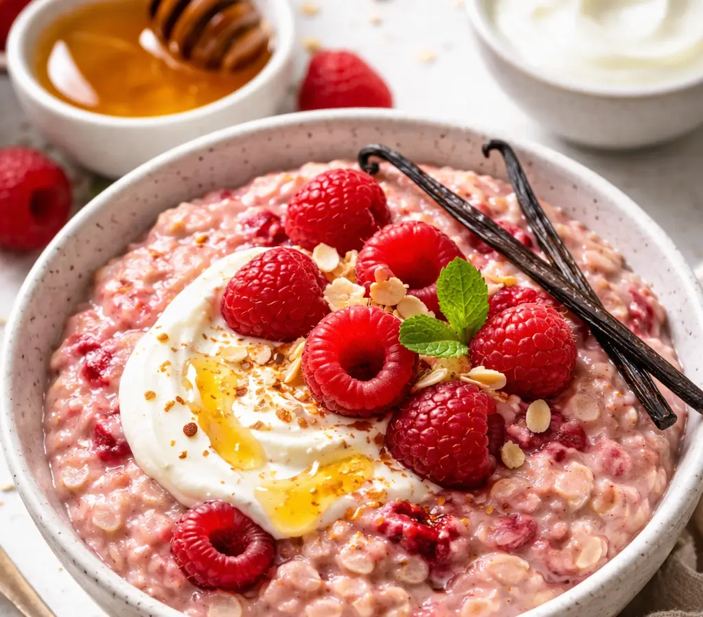 Owsianka malinowa z jogurtem i wanilią