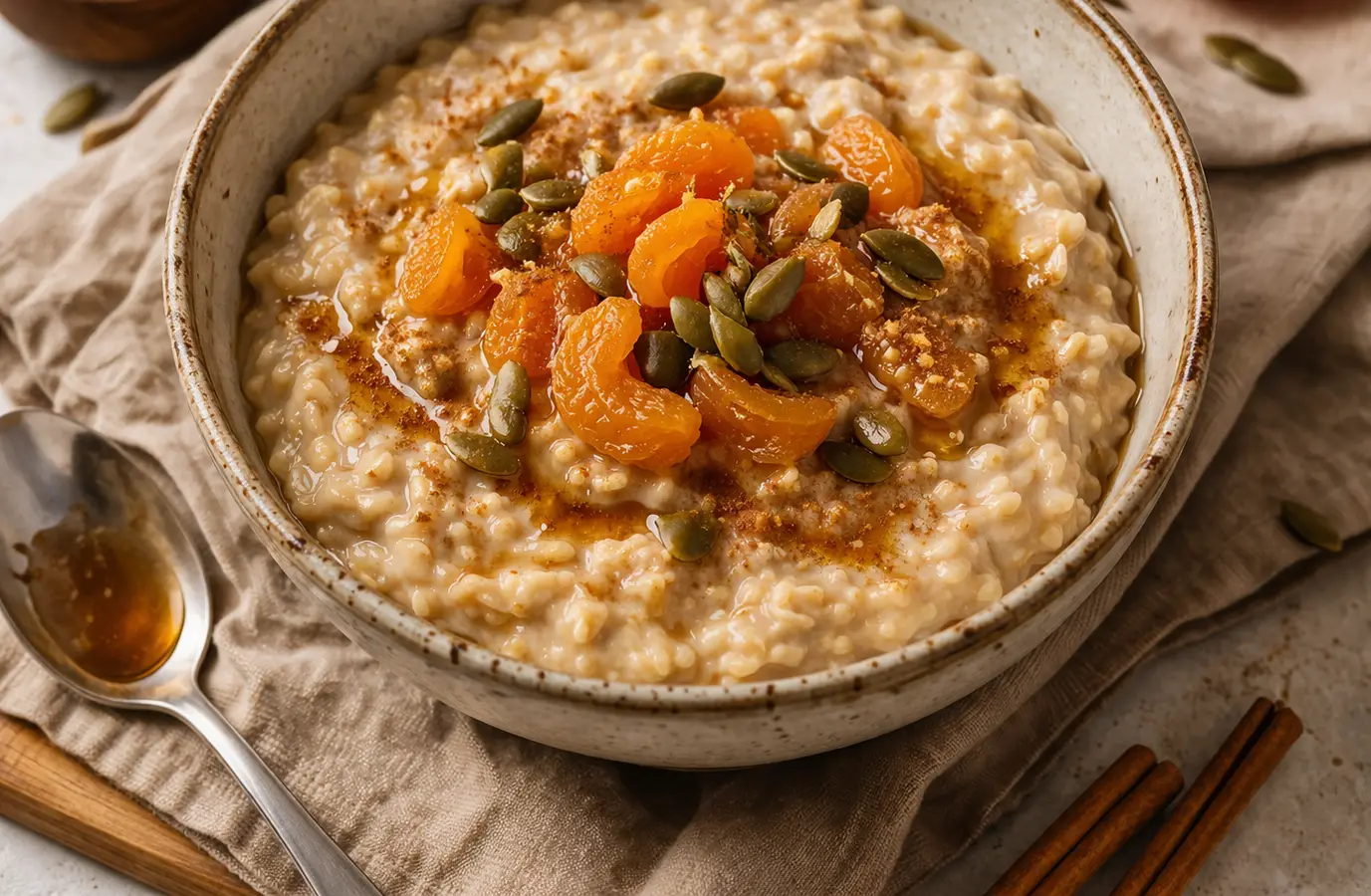 Owsianka z morelami i pestkami dyni