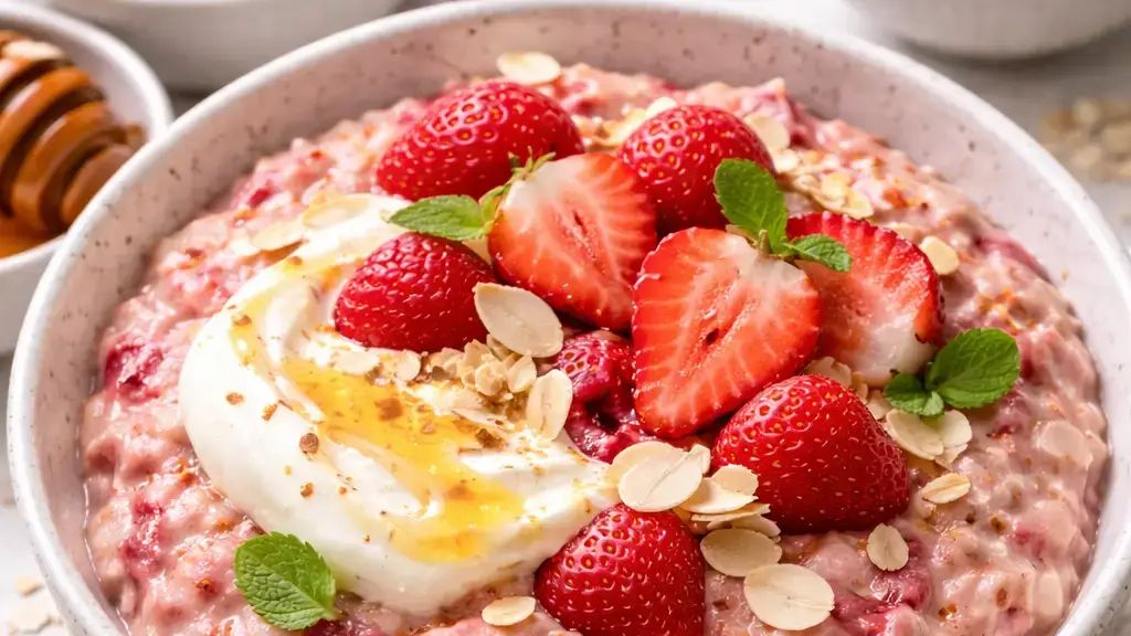 Owsianka truskawkowa z migdałami