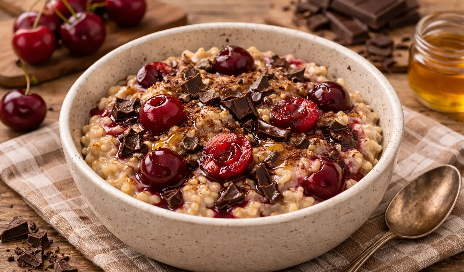 Owsianka z wiśniami i gorzką czekoladą