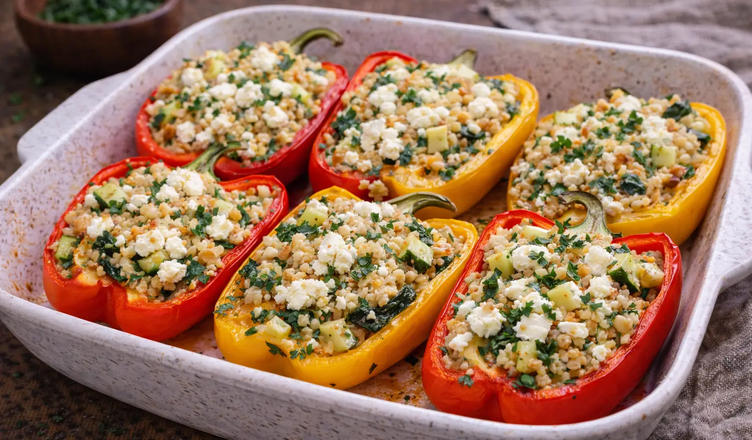 Papryki faszerowane kaszą i fetą