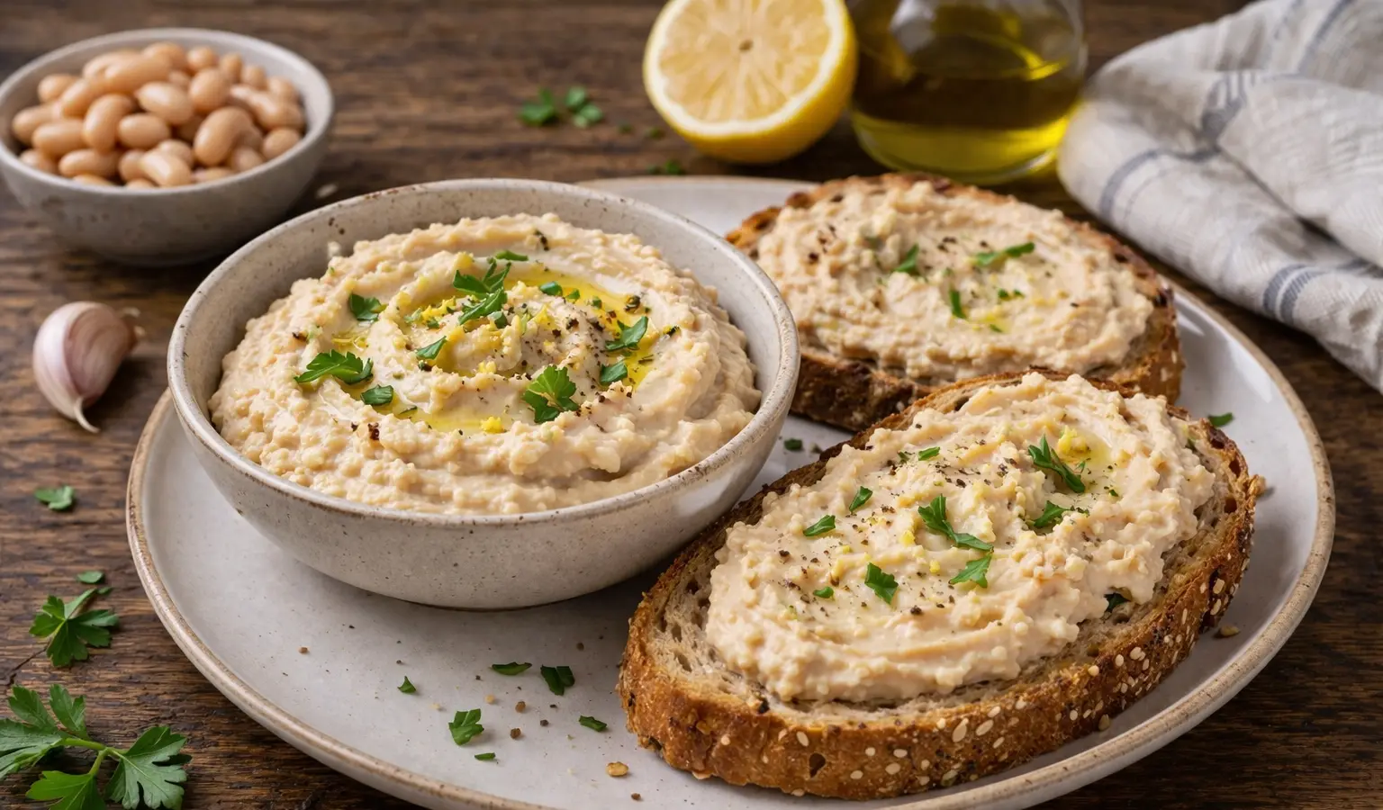 Pasta z białej fasoli z czosnkiem i cytryną