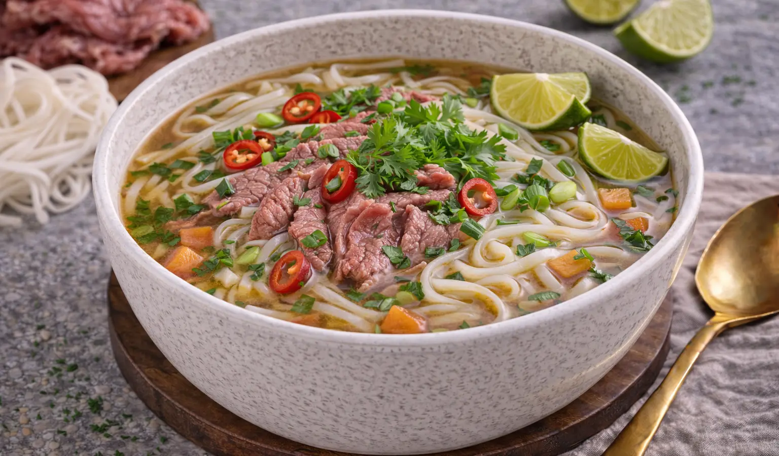 Zupa pho inspirowana wołowiną i makaronem ryżowym