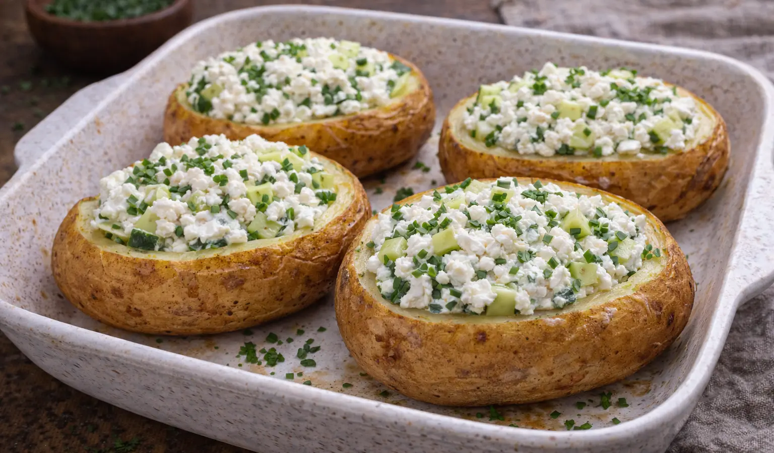Pieczone ziemniaki faszerowane twarożkiem