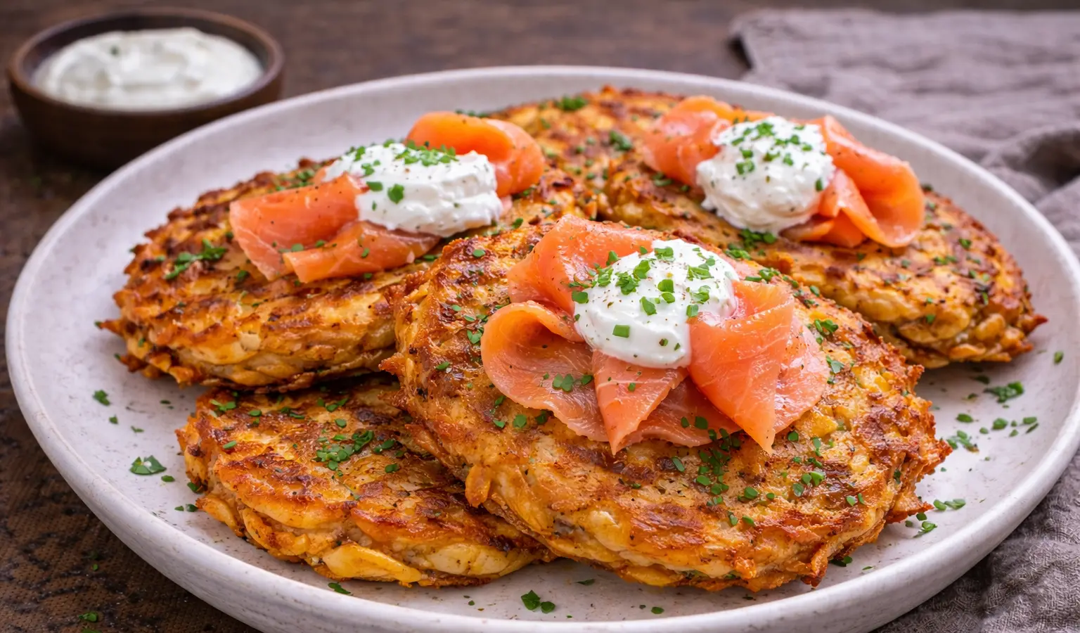 Placki ziemniaczane z łososiem i jogurtem