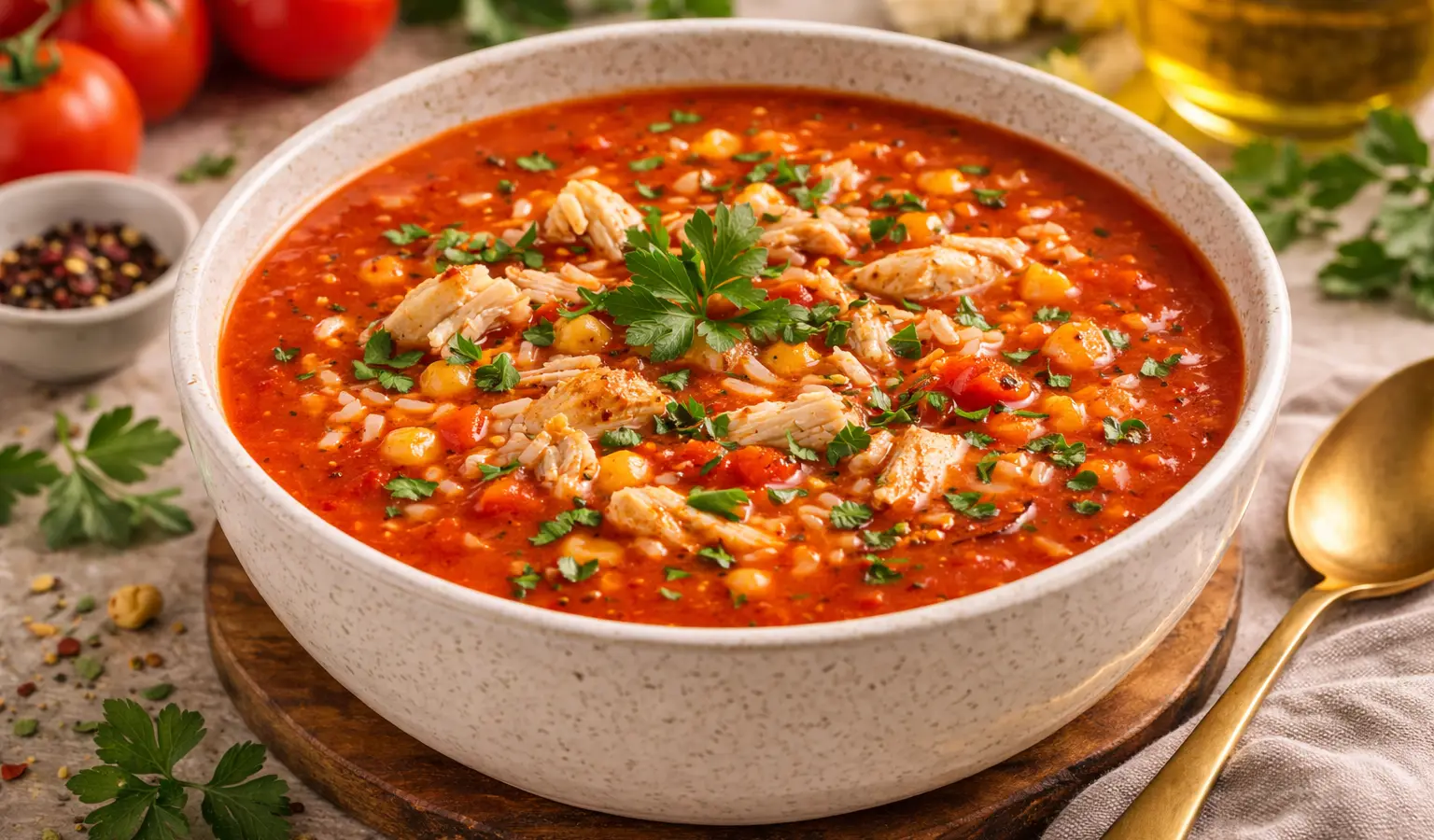 Pomidorowa z kurczakiem i ryżem