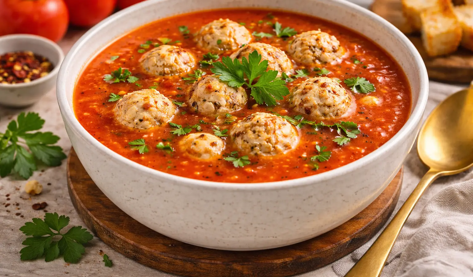 Pomidorowa z pulpecikami z indyka