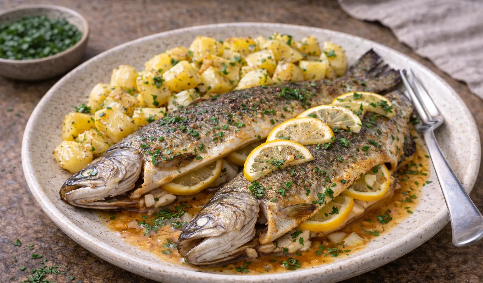 Pstrąg pieczony z cytryną