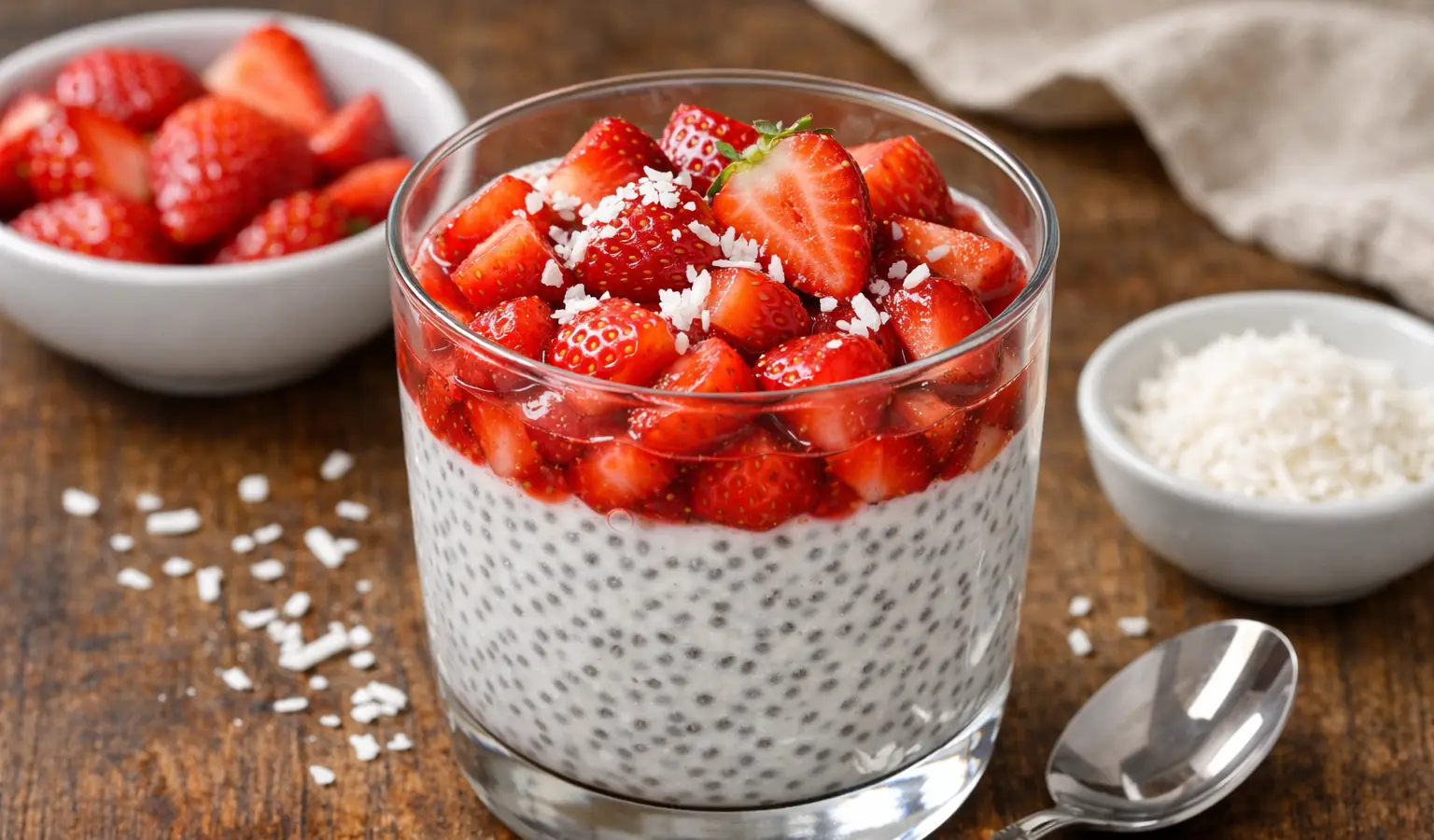 Pudding chia kokosowy z truskawkami