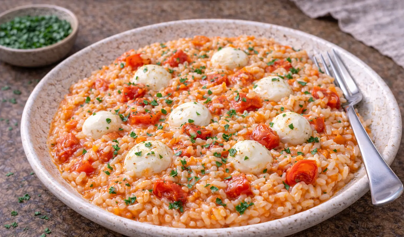Risotto z pomidorami i mozzarellą