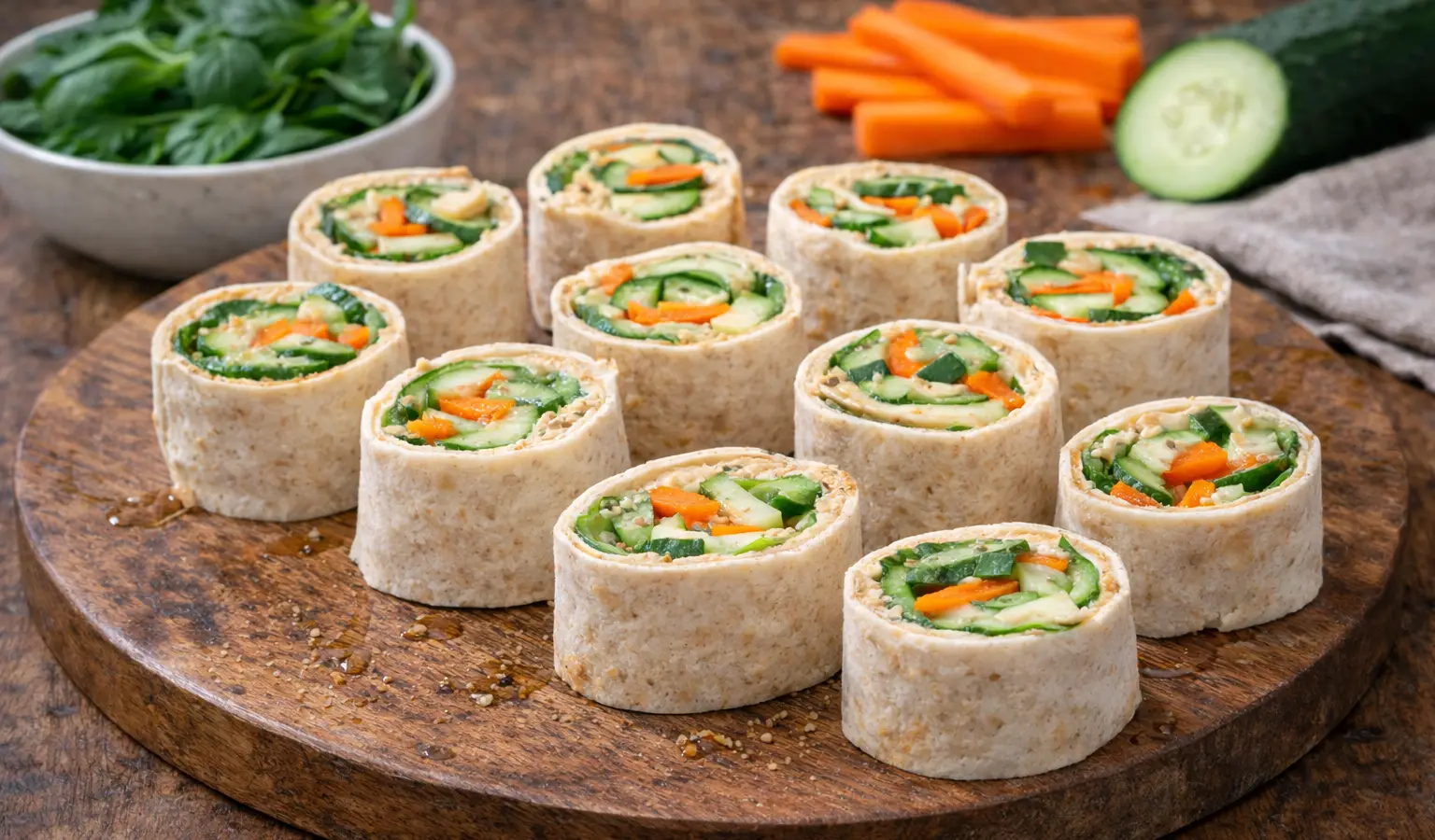 Tortilla rollsy z hummusem i warzywami