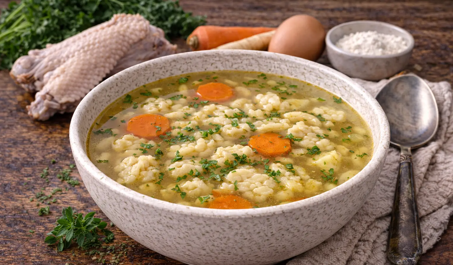 Rosół z indyka z lanymi kluskami