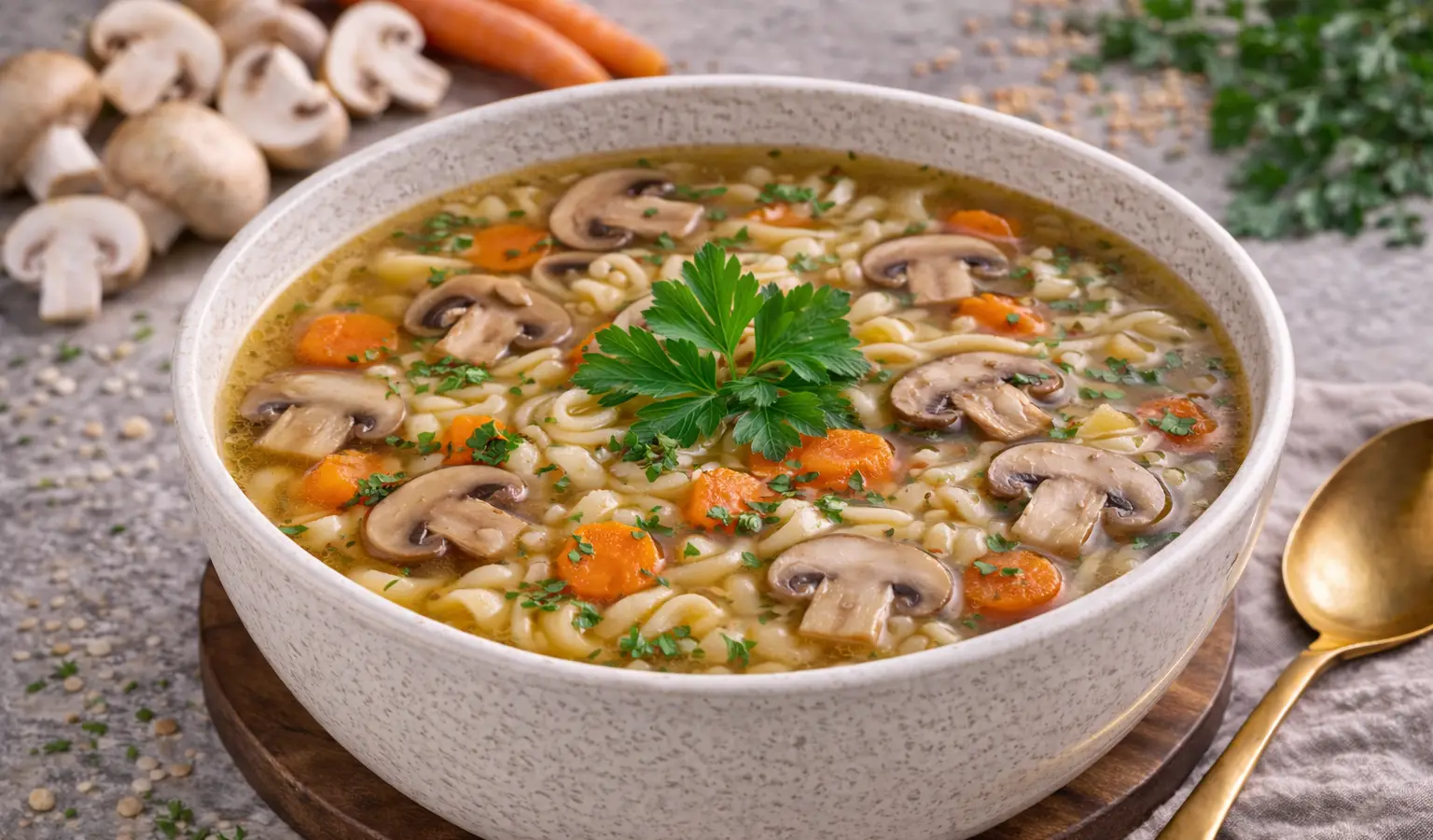 Rosół z pieczarkami i makaronem