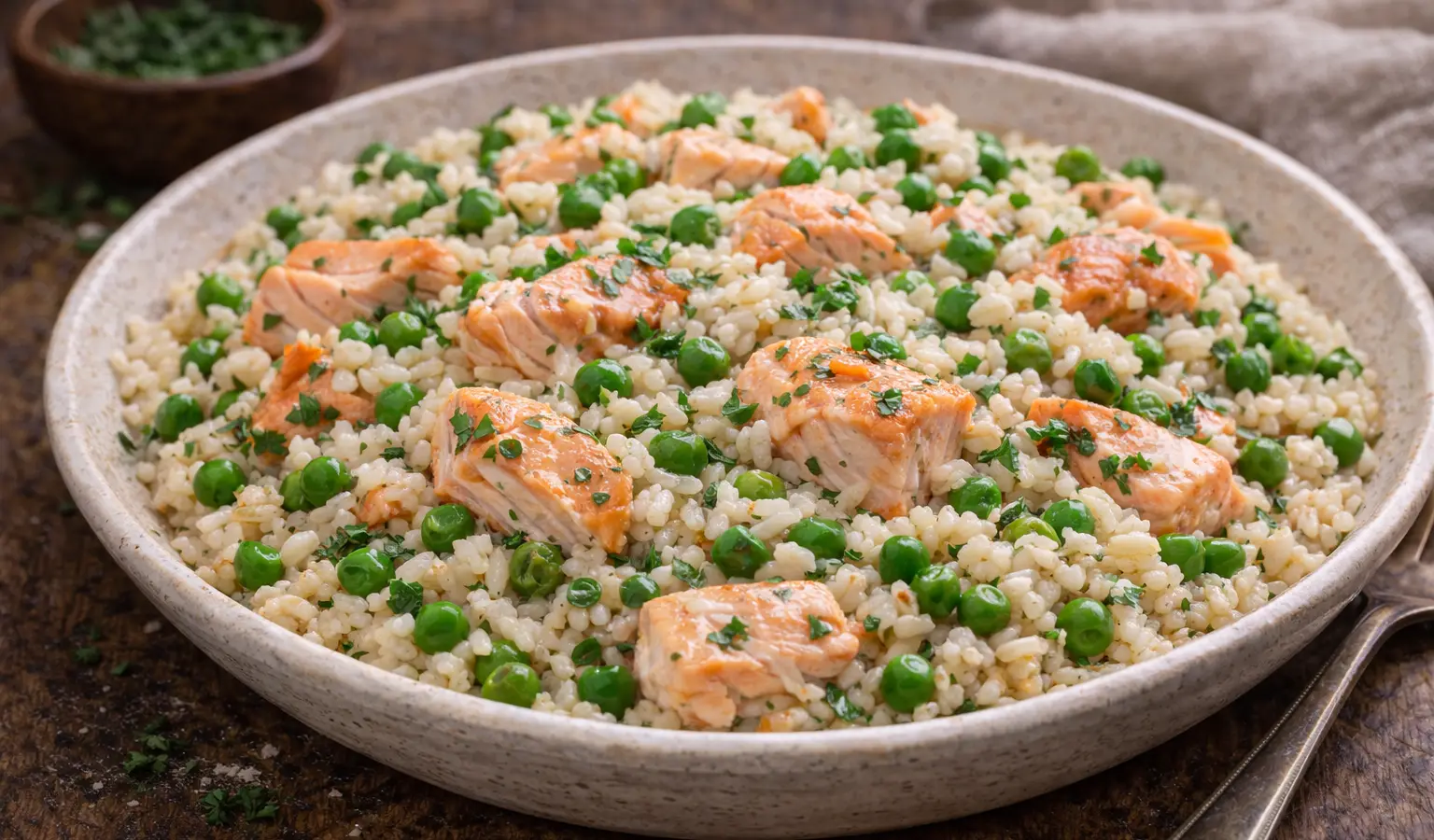 Ryż z łososiem i groszkiem