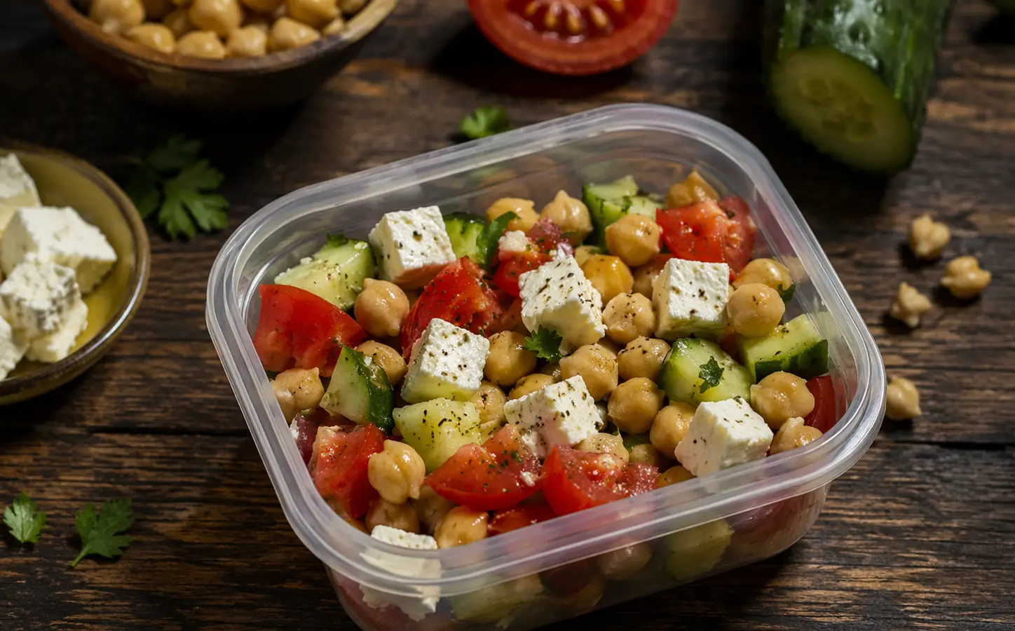 Sałatka z ciecierzycą i fetą w pudełku