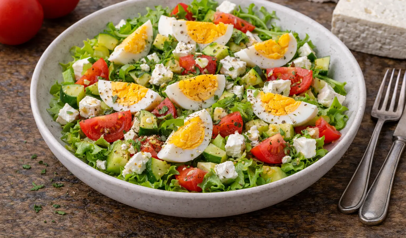 Sałatka śniadaniowa z jajkiem i fetą