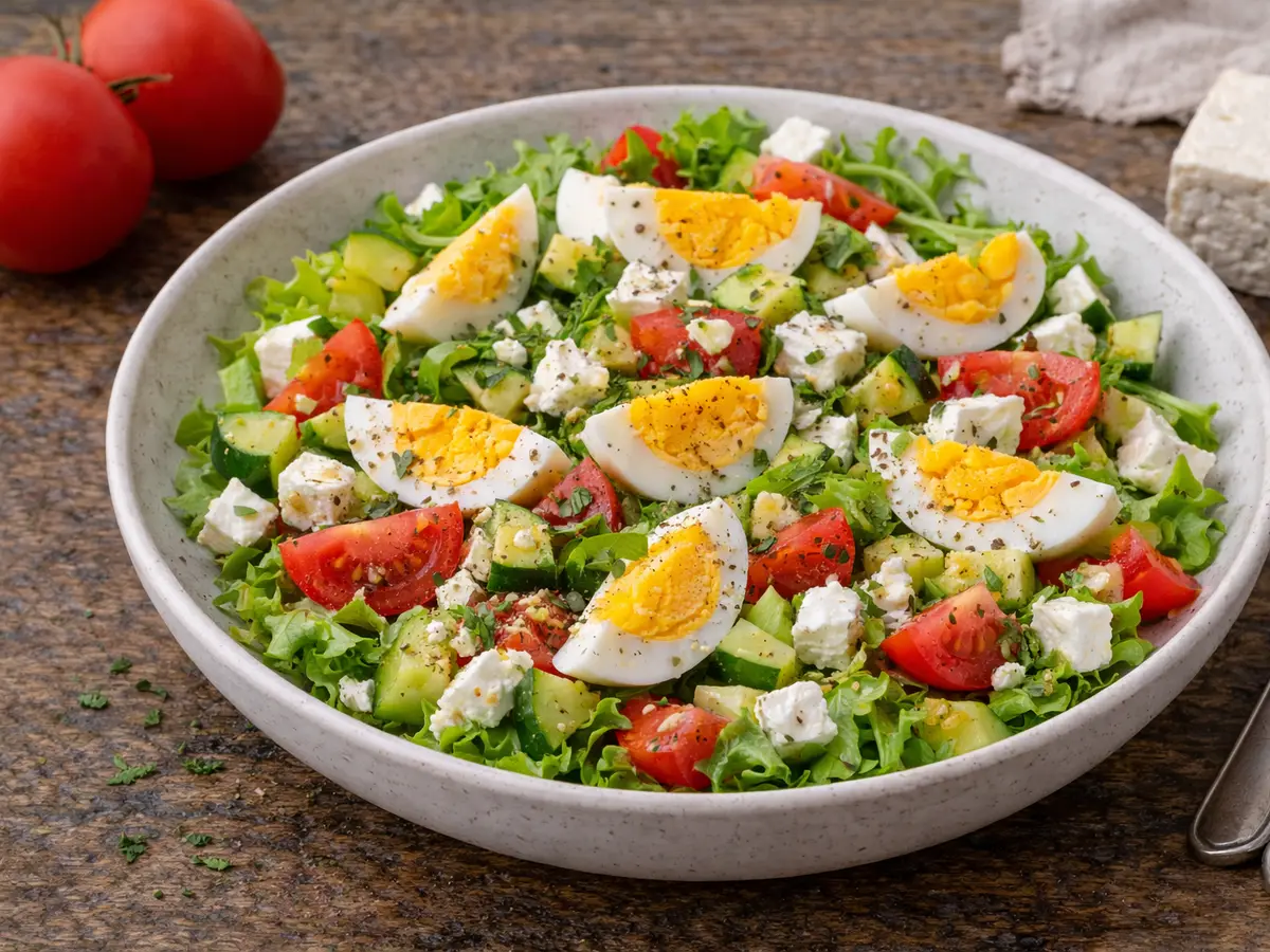 Sałatka śniadaniowa z jajkiem i fetą