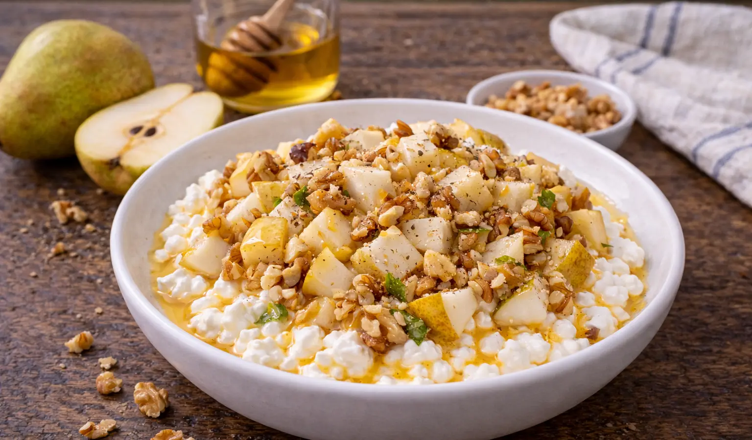 Serek wiejski z owocami i orzechami