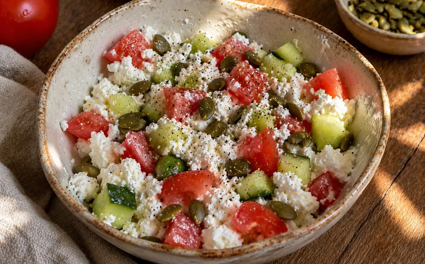 Serek wiejski z warzywami i pestkami