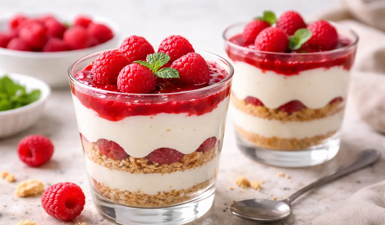 Serniczki w pucharkach z malinami