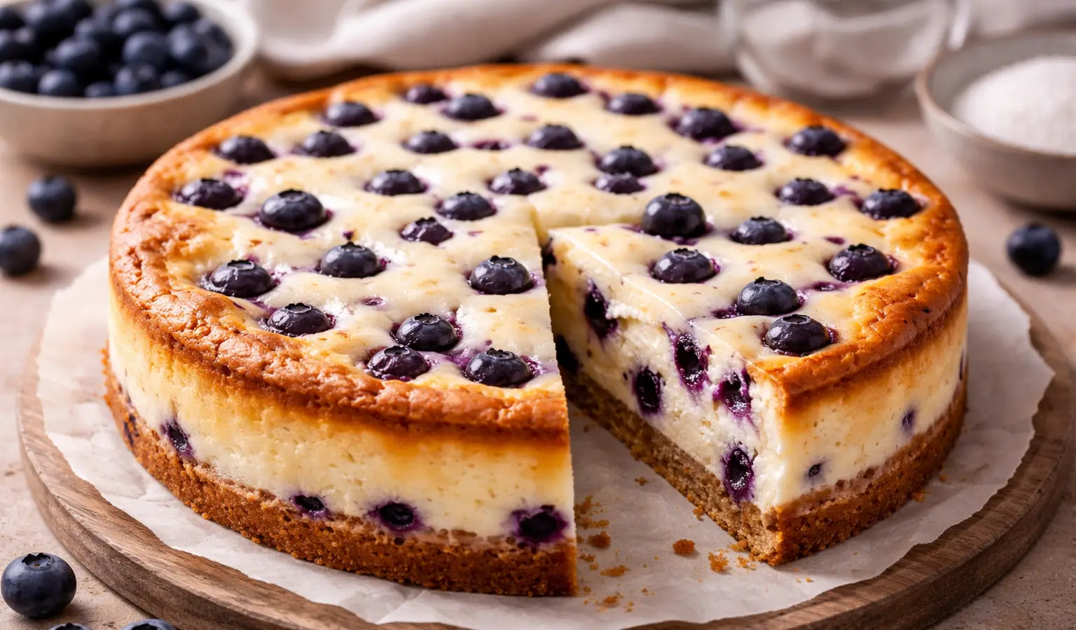 Sernik pieczony z borówkami