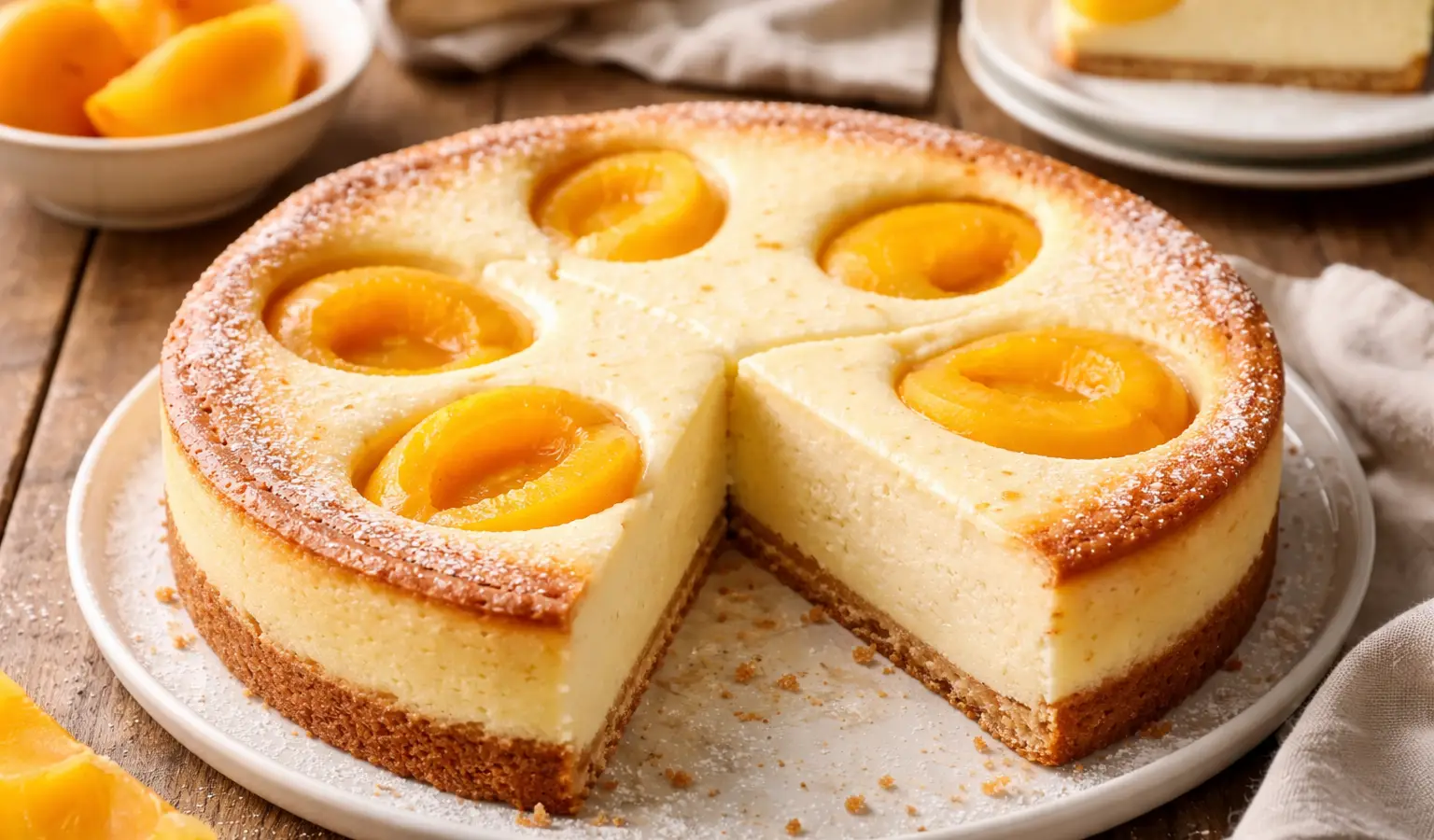 Sernik pieczony z brzoskwiniami