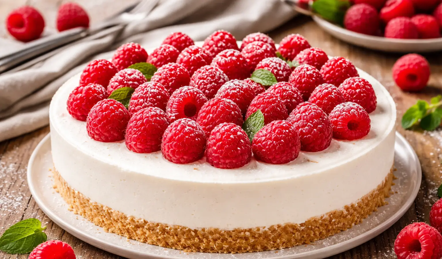 Sernik na zimno z malinami