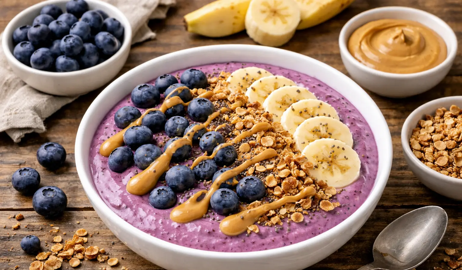 Smoothie bowl z borówkami i masłem orzechowym