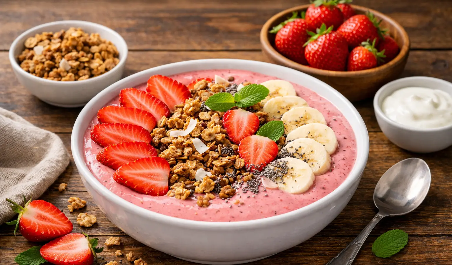 Smoothie bowl z truskawkami i granolą