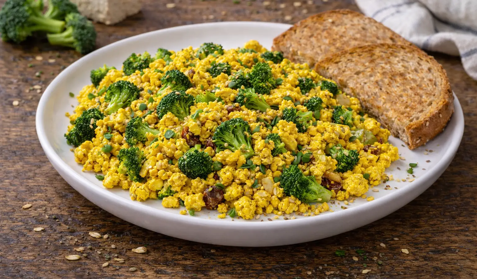 Tofu scramble z brokułem i sezamem