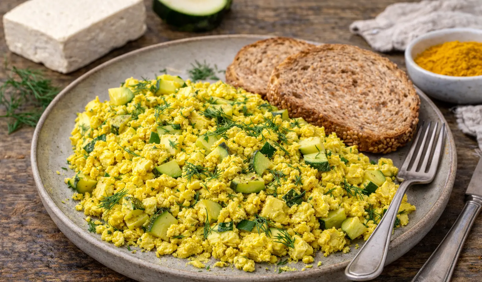 Tofu scramble z cukinią i koperkiem
