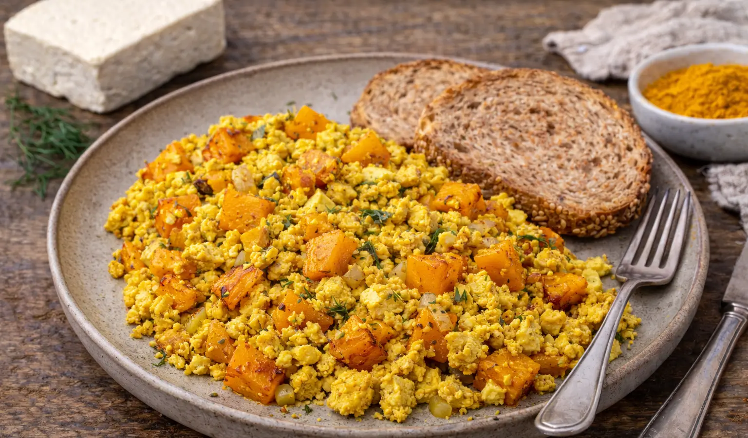 Tofu scramble z pieczoną dynią